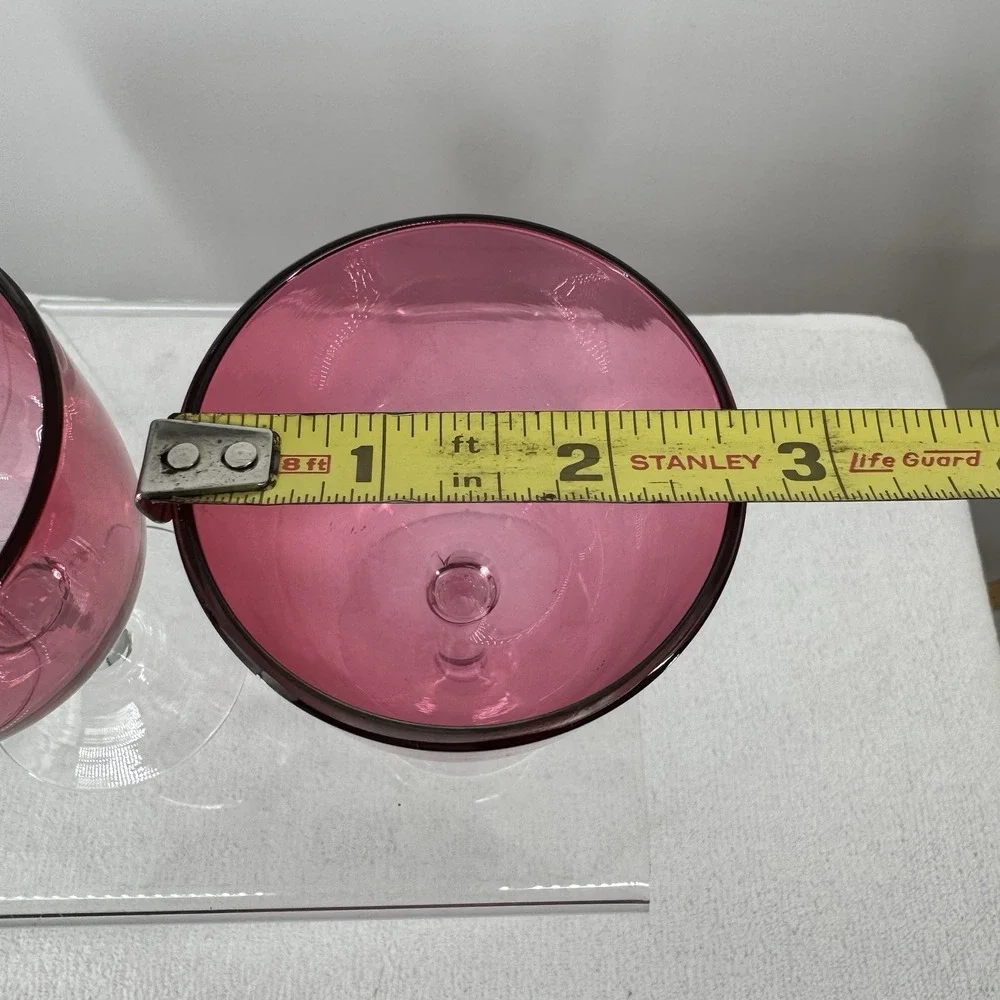 Pair‎ of Antique Cranberry Wine Glasses Excellent Condition